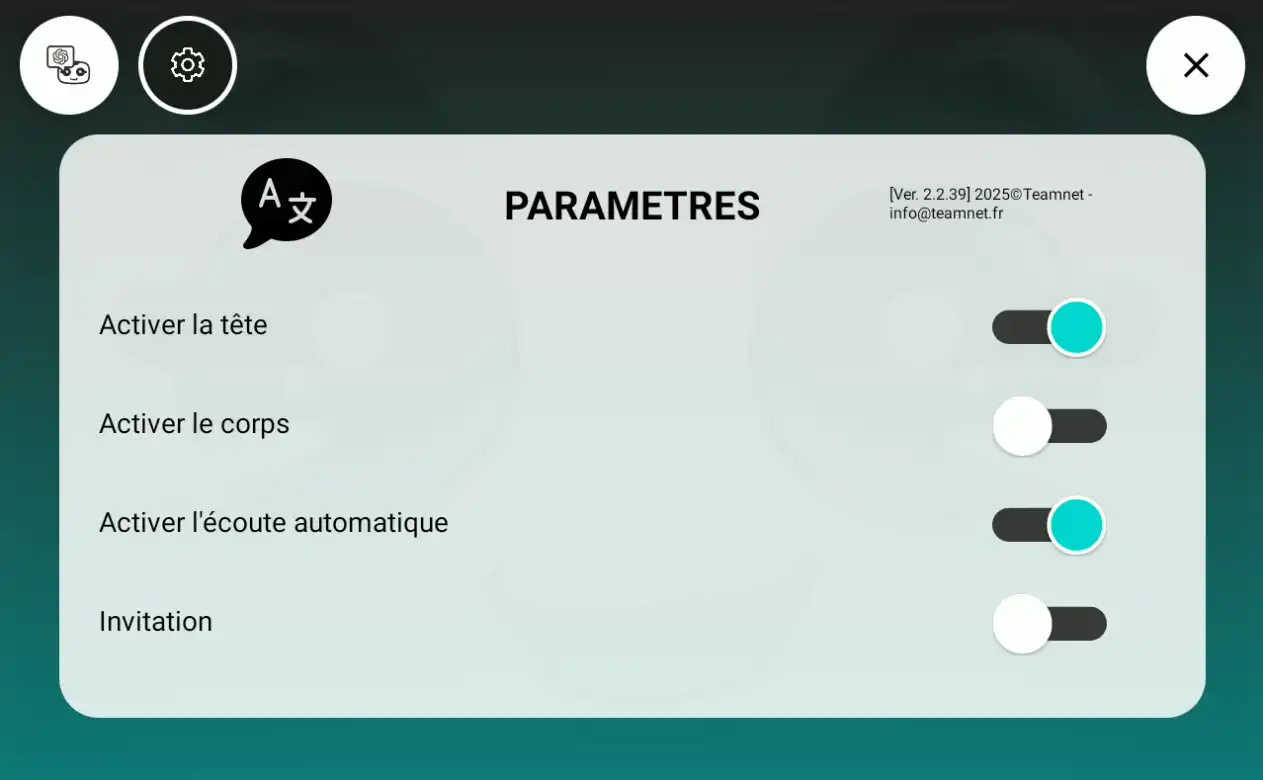 TeamChat - Ecran de paramètres options Buddy