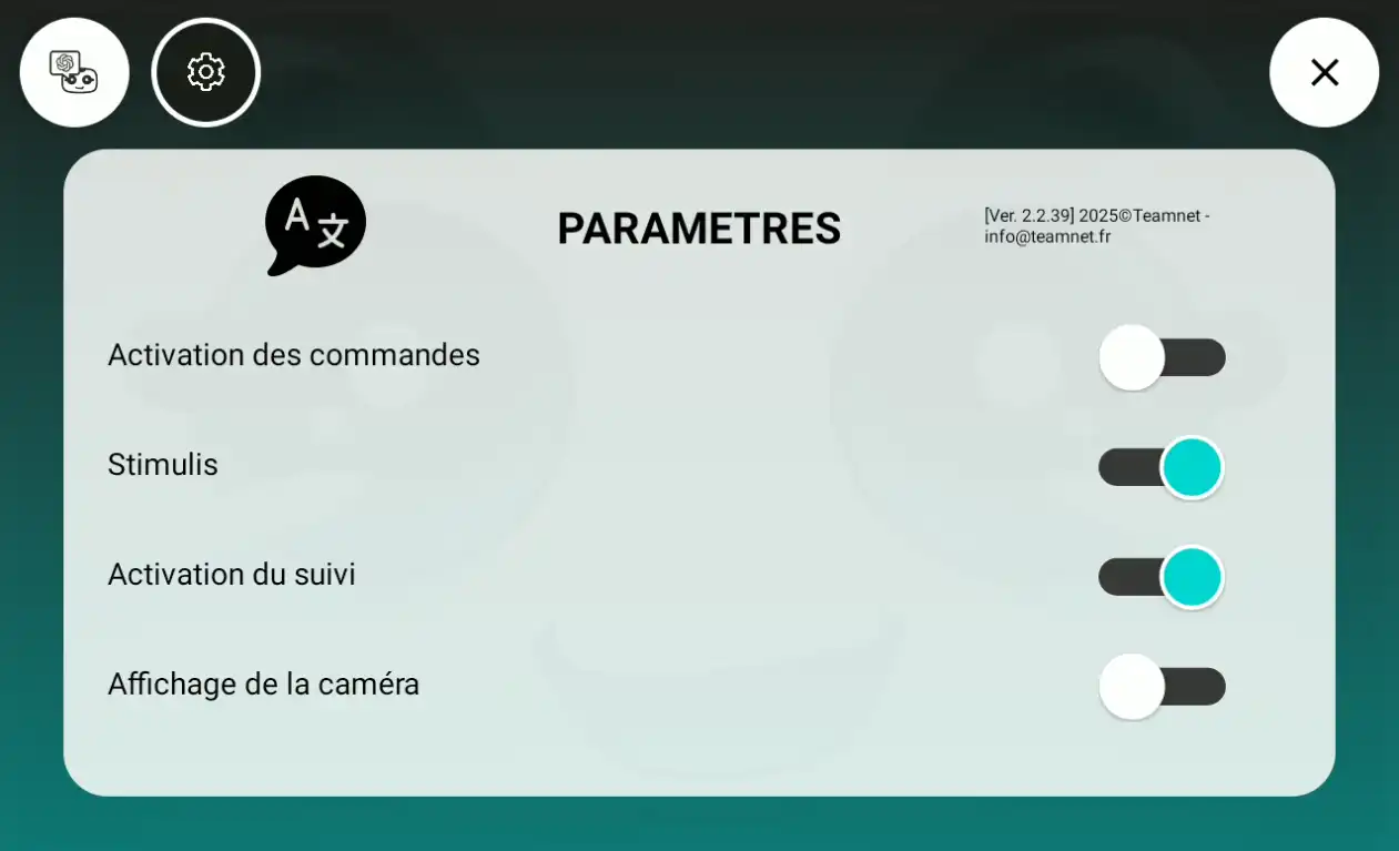 TeamChat - Ecran de paramètres options Buddy