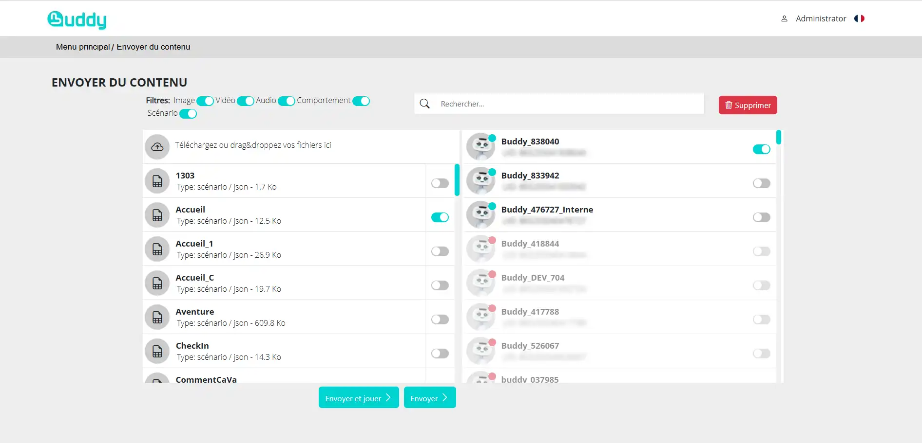 Buddy Studio - envoyer du contenu