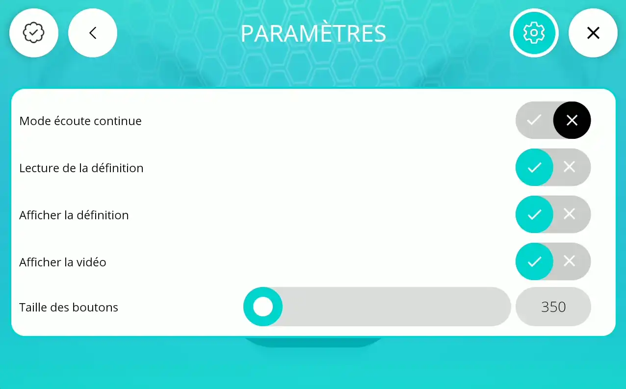 Consignes - Paramètres de l'application
