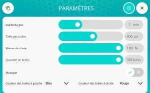 Jeu de geste - Ecran de paramètres