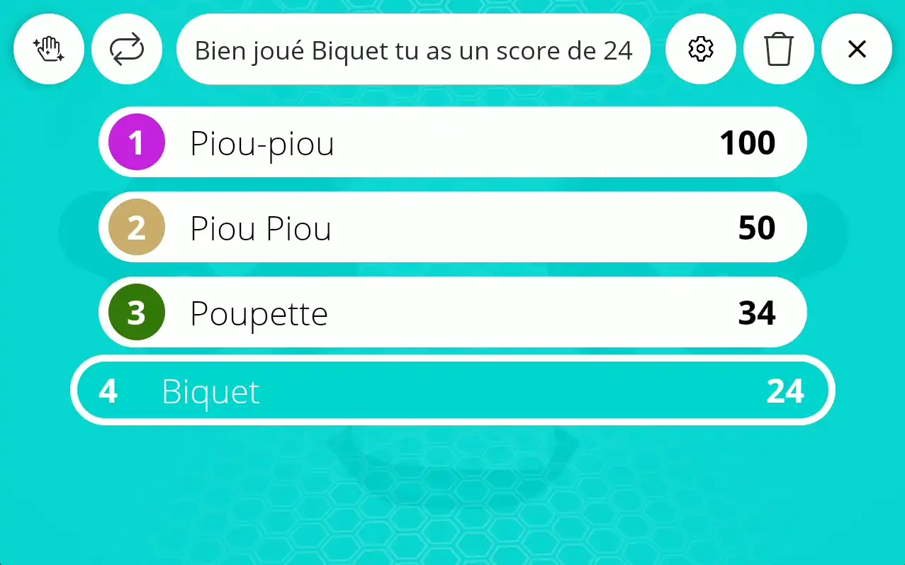 Jeu de geste - Ecran de score