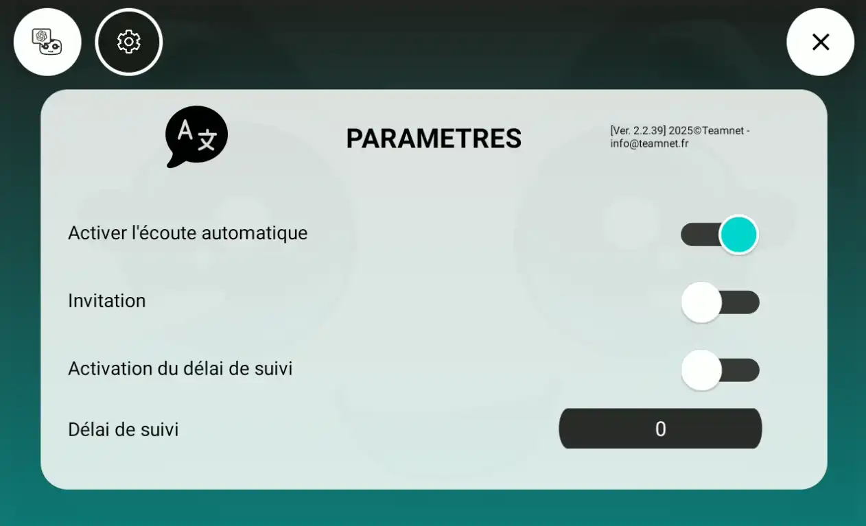 TeamChat - Ecran de paramètres options Buddy